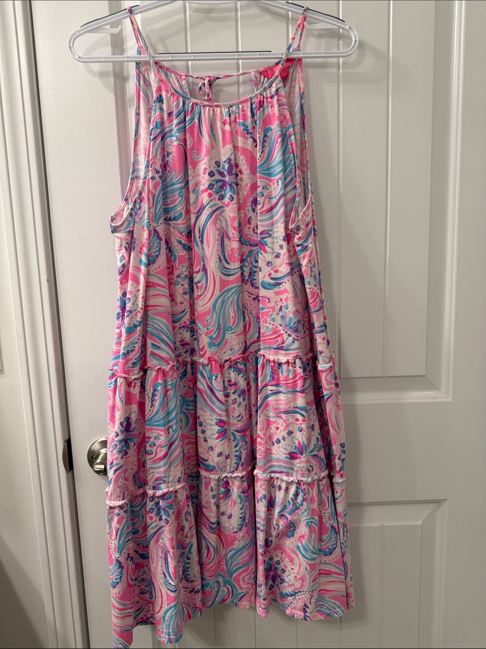 Lilly Pulitzer large Pink and Blue Swirl Tiered Sundress